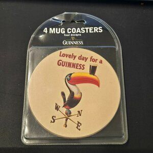 Guinness 4 Mug Coasters Set With Vintage Cartoon Toucan & Animal Designs